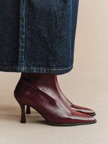 Rosivie Women's Ankle Strap Square Buckle Pointed Toe Burgundy Side Zipper Stiletto High Heel Ankle Boots, Commute Daily Versatile Style - Burgundy stiletto - View 2