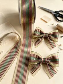1.5 Inch Wired Edge Ribbon, 25 Yards Per Roll, Assorted Plaid Check Sheer Fabric Wired Ribbon, Multi‑Pattern Decorative Ribbon For Gift Wrapping, Bow Making, Christmas Holiday Home Decoration, DIY Craft Ornament Supplies - multicolor - View 10