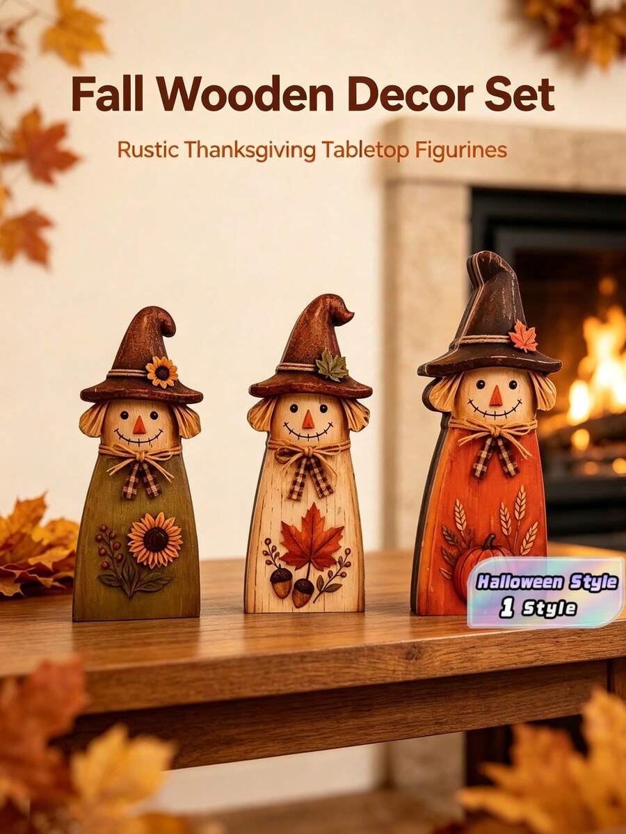 Rustic Hand-Painted Scarecrow Ornaments, Autumn Thanksgiving Home Desktop Decor, Country Style Harvest Decoration - Scarecrow ornament - View 1