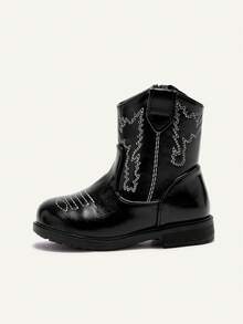 Cozy Pixies Autumn And Winter Fashion Versatile Fun Cute Comfortable Wear-Resistant Black Embroidery Fun Pastoral Baby Ankle Boots Western Cowboy Boots - Black - View 3