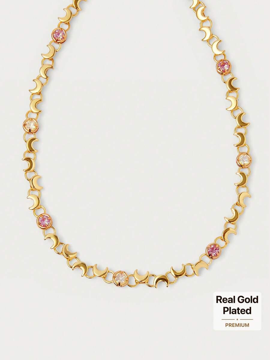 Glisma 18k Gold Plated Moon Gemstone Chain Necklace Bracelet - Yellow Gold - View 1