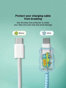 SCOOBY-DOO X SHEIN 3 Pcs Data Line Protective Cover, Suitable For IPhone Charger, Cherry Printing Pattern, Charger Protective Cover (Without Data Line) - lake blue - View 4