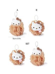 HELLO KITTY AND FRIENDS | SHEIN Cute  Bath Brushes, Bath Sponges, And Ultra-Soft Foaming Nets With Fun, Oversized Designs For Bathing, Complete With A Hanging Rope. - coffee color - View 2