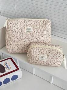 Found Favorite 1Pc/Set Floral Makeup Bags Corduroy Multifunctional Cosmetic Organizer Portable Cosmetics Storage Clutch With Zipper Closure For Cosmetics,Skin Care - Multicolor - View 7