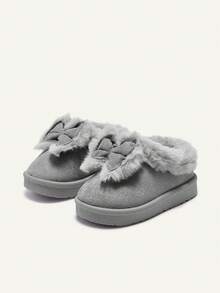 Cozy Pixies Girls Bow Decoration Grey Fashion Warm Winter Slippers For Outdoor Leisure Activities And Daily Home Wear - Grey - View 4