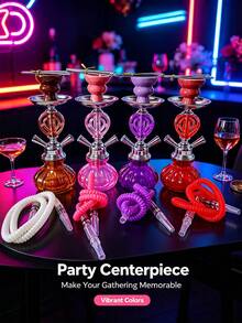 1Set Mini Glass Hookah Set, Single/Double Hose Shisha Pipe, Portable Smoking Water Pipe For Home Party Travel, No Electricity Needed, Lightweight Durable Glass, Multiple Colors Available - one-size - View 6