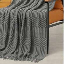 Cirelle Dark Grey Knit Throw Blanket With Tassels For Couch Sofa Bed - Soft Cozy Textured Cable Knitted Decorative Throw Blankets - Grey - View 6