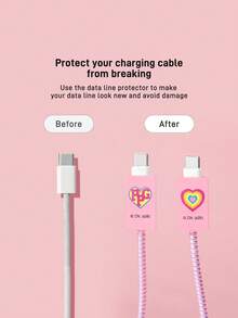 THE POWERPUFF GIRLS X SHEIN 3 Pcs Data Line Protective Cover, Suitable For IPhone Charger, Cherry Printing Pattern, Charger Protective Cover (Without Data Line) - Pink - View 4
