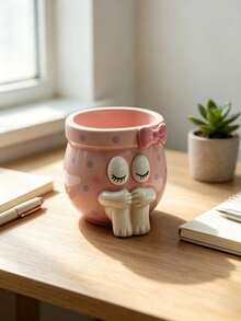 Cute Cartoon Shy Girl Hugging Legs Pen Holder, Large Capacity Makeup Brush Organizer, Entryway Storage Decorative Ornament - Girl pen holder - View 10