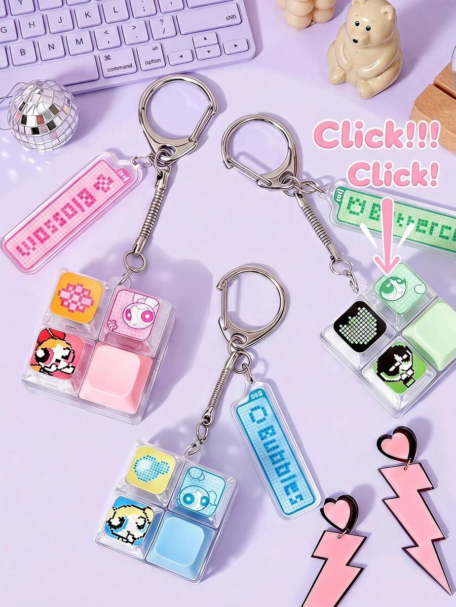 THE POWERPUFF GIRLS X Joivida 可愛卡通鋅合金吊飾,適用於鍵盤、包包、紀念品與收藏品,適合作為禮物,也適用於錢包與書包 - 彩色 - 查看 1
