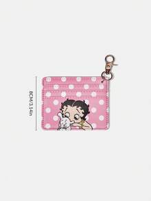 Betty Boop x SHEIN 1 Piece Pink Polka Dot Card Bag Keychain PU Leather Wallet With Keychain Buckle Bag Pendant - Multicolor - View 5