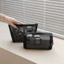 Found Favorite 1pc/2pcs/3pcs Mesh Breathable Cosmetic Bag Organizer Set, Multi-Functional Travel Toiletry Bag, Foldable And Professional Makeup Organizer Set, Small - Black - View 3