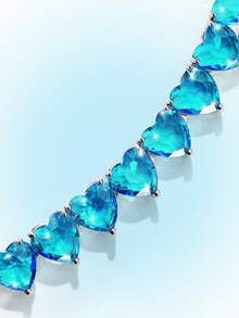 Popjeli Women's Turquoise Tennis Chain Bracelet Heart Cut Full  Crystal Stone SSparkling Adjustable Bracelet For Daily Party Jewelry - Blue Love Tennis Chain Bracelet - View 8