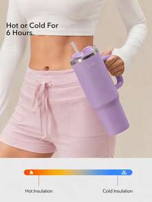 OutZeal 40 Oz High Capacity Stainless Steel Double Insulation Flap Straw Cup With Portable Handle For Gym, Studio, Car, Hiking, Office And Daily Leisure - Purple - View 2