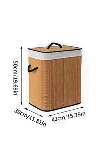 1Pc Large Capacity Foldable Bamboo Laundry Hamper With Lid & Handles,Hand-Woven Storage Basket, Bamboo Woven With Lid, For Miscellaneous Items, Toys, Dirty Clothes, Portable Laundry Hamper - Bamboo primary color - View 9