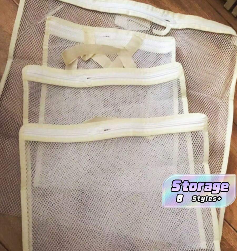 1個襪子收納掛袋,衣櫥內衣收納工具,學生宿舍床邊牆掛式網袋 - 白色 - 查看 1