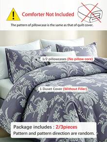 Cirelle 2/3pcs Floral Botanical Print Quilt Cover Set – Jacquard Textured Super Soft Polyester Bedding, Breathable & Machine Washable (1 Cover + 2 Pillowcases, No Insert), For Double/Queen/King Bed, Student Dorm & Home - Purple - View 5