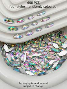 600PCS Various Sizes Acrylic Marquise Shape AB Coating Flatback 3D Non Hotfix Iridescent Shiny Rhinestones Nail Art Embellishments Wedding Decor Crafts DIY Jewelry Making Supplies - multicolor - View 7
