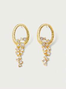 Glisma Anting-anting Premium Berlapis Emas 18K dengan Rumbai Air Terjun dan Batu Permata Geometris, Premium/Elegan/Berkelas, Musim Panas/Pantai/Pesta Prom/Pesta, Berlapis/Batu Permata - Yellow Gold - View 4
