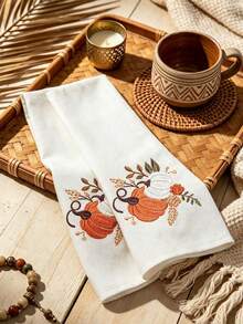 Cirelle 1/2/4 Pcs Embroidered Pumpkin Cloth Napkins, Fall Harvest Polyester Dinner Napkins Set, Washable Reusable Table Napkins For Thanksgiving, Autumn Holiday & Dining Table Decor - Multicolor - View 14