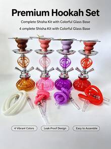 1Set Mini Glass Hookah Set, Single/Double Hose Shisha Pipe, Portable Smoking Water Pipe For Home Party Travel, No Electricity Needed, Lightweight Durable Glass, Multiple Colors Available - one-size - View 12