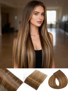 9AM HAIR Butterfly Weft Hair Extensions Human Hair Glueless OVO Pu Hole Genius Hand Tied Invisible DIY Double Weft Hair Extensions Straight 1pc 16 Inches - S4/4/27 - View 11