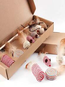 PETSIN 7-Piece Gift Box Set: Cat Wand, Simulated Mouse And Other Cat Toys, Pet Supplies - Multicolor - View 4