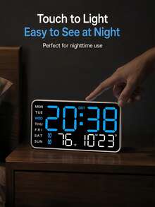 Large Digital Wall Clock With Temperature, Calendar, Alarm And Night Light, Big LED Display, RGB Color, Clock For Wall, Room Decor, Home Bedroom Decor Gifts, Batteries Not Included - multicolor - View 6