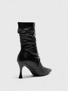 CUCCOO BIZCHIC Women's Black Pointed Toe New High Heel Wrinkled Leather Side Zipper Slim Leg Ankle Boots And Ankle Boots - Black - View 9