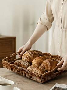 This Modern, Minimalist, Multi-Functional Faux Rattan Fruit Drainer Can Be Used As A Desktop Display Basket, Storage Basket, Tray, Or Even A Bread Basket For The Living Room. - Multicolor - View 6