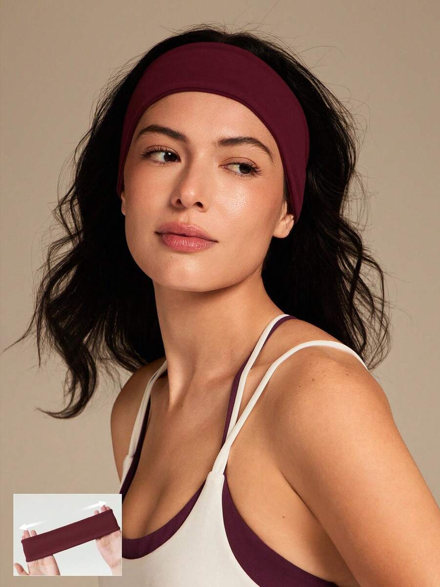 FeatherFit™ Warm-Up Sweat-Wicking Stretchy Non-Slip Grips Headband Yoga Pilates Gym Workout Training Daily Active Wear - Burgundy - View 1