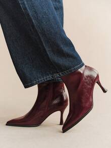 Rosivie Women's Ankle Strap Square Buckle Pointed Toe Burgundy Side Zipper Stiletto High Heel Ankle Boots, Commute Daily Versatile Style - Burgundy stiletto - View 1
