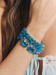 Popjeli Women's Turquoise Tennis Chain Bracelet Heart Cut Full  Crystal Stone SSparkling Adjustable Bracelet For Daily Party Jewelry - Blue Love Tennis Chain Bracelet - View 2