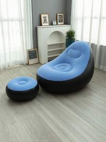 1pc Inflatable Sofa With Footrest, Flocked Surface Air Couch For Adults, Portable Waterproof Camping Lounge Chair With Footstool, Home & Outdoor Use - Chair - View 11