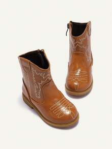 Cozy Pixies Autumn/Winter Fashion Versatile Fun Cute Comfortable Wear-Resistant Brown Embroidery Fun Pastoral Retro Baby Ankle Boots Western Cowboy Boots - Brown - View 8