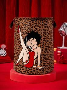 Betty Boop X POKOJA LAND 1 Piece – Cute Animal-Print, Large-Capacity, Foldable Round Storage Basket With Handles; Multi-Purpose Storage Basket For The Nursery. - leopard print - View 2