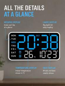 Large Digital Wall Clock With Temperature, Calendar, Alarm And Night Light, Big LED Display, RGB Color, Clock For Wall, Room Decor, Home Bedroom Decor Gifts, Batteries Not Included - multicolor - View 4