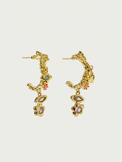 Glisma Anting-anting Bunga Dopamin Berwarna Indah dan Cantik Berlapis Emas 18K, Premium/Elegan/Berkelas, Musim Panas/Pantai/Pesta Dansa/Pesta, Berlapis/Batu Permata/Manik-manik/Kristal, Seksi/Vintage, Untuk Ibu/Wanita/Anak Perempuan/Mama