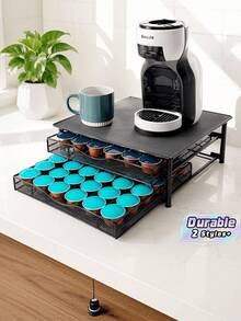 1pc Coffee Machine Stand With Pull‑Out Drawers, Metal Coffee Capsule Holder Organizer For Kitchen Countertop - Multicolor - View 1