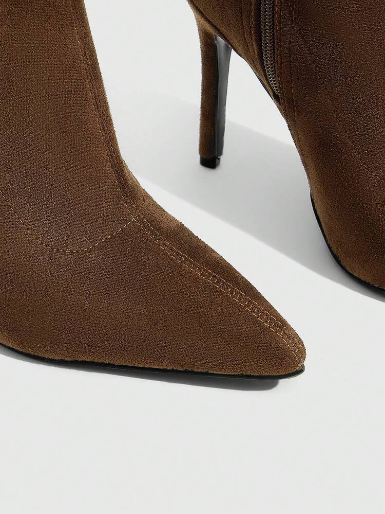 CUCCOO SZL Ladies Pointed Stiletto Sexy Suede Side Zipper Autumn/Winter Boots Ankle Boots Stretch Boots Skinny Party Women's Boots Coffee Brown - Coffee fleece - View 5