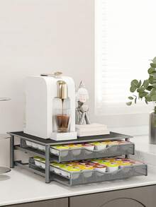 1pc Coffee Machine Stand With Pull‑Out Drawers, Metal Coffee Capsule Holder Organizer For Kitchen Countertop - Multicolor - View 6