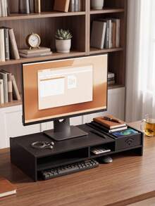 Penyangga Monitor Hitam, Braket Penyimpanan Meja dengan Tempat Pena dan Kompartemen Penyimpanan, Rak Angkat Komputer, Pengatur Keyboard Kantor/Pelajar. - Dudukan penguat WIFI - View 5