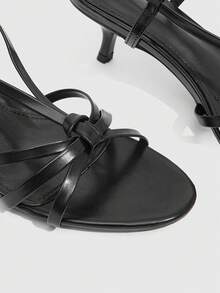 CUCCOO SZL 女款 5.5CM 高跟涼鞋 圓頭露趾 小貓跟 交叉綁帶 黑色 性感百搭優雅 日常通勤/海灘/派對 - 黑色.. - 查看 5