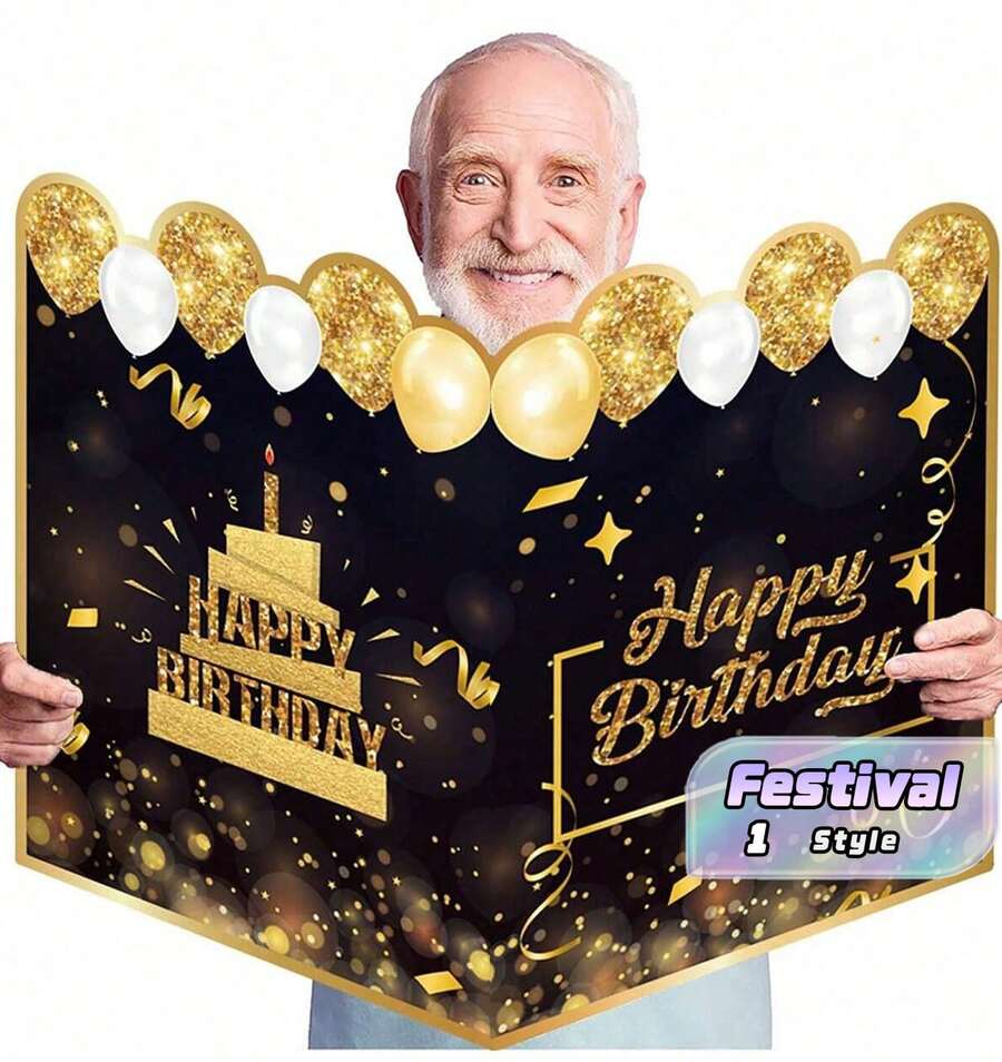 1 Giant Black Gold Happy Birthday Signature Card Adorned With Decorative Balloon Patterns - A Set Of Paper Party Supplies, An Unforgettable Replacement For Greeting Cards, Suitable As A Birthday Party Gift - Multicolor - View 1