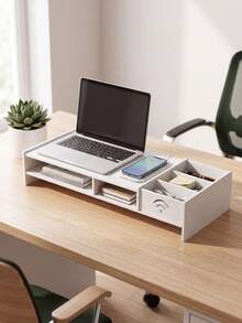 Penyangga Monitor Hitam, Braket Penyimpanan Meja dengan Tempat Pena dan Kompartemen Penyimpanan, Rak Angkat Komputer, Pengatur Keyboard Kantor/Pelajar. - Dudukan penguat WIFI - View 4