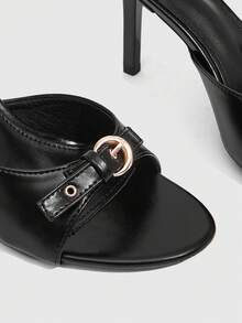 CUCCOO SZL 9CM 女款 PU 黑色高跟涼鞋 小貓跟 圓頭扣環 舒適百搭 日常通勤 度假派對女鞋 - 黑色.. - 查看 5