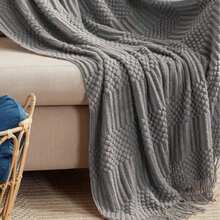 Cirelle Dark Grey Knit Throw Blanket With Tassels For Couch Sofa Bed - Soft Cozy Textured Cable Knitted Decorative Throw Blankets - Grey - View 4