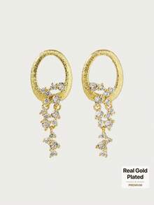 Glisma Anting-anting Premium Berlapis Emas 18K dengan Rumbai Air Terjun dan Batu Permata Geometris, Premium/Elegan/Berkelas, Musim Panas/Pantai/Pesta Prom/Pesta, Berlapis/Batu Permata - Yellow Gold - View 1