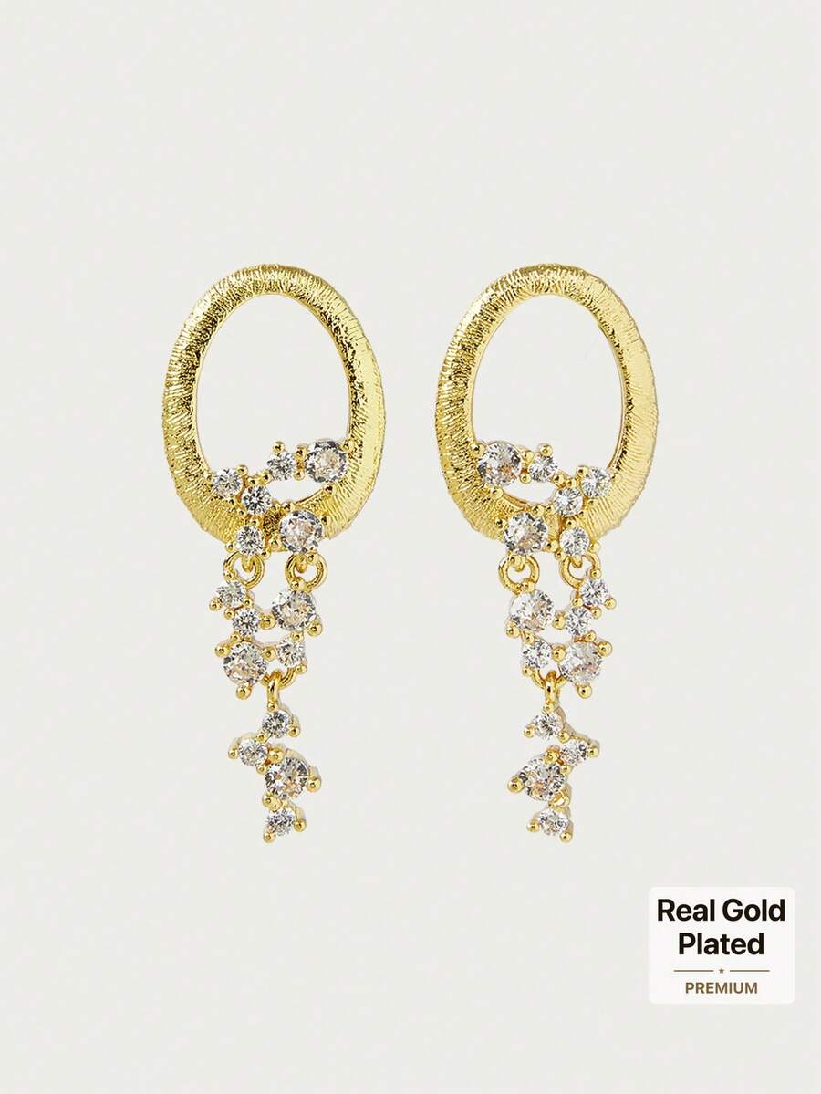 Glisma Anting-anting Premium Berlapis Emas 18K dengan Rumbai Air Terjun dan Batu Permata Geometris, Premium/Elegan/Berkelas, Musim Panas/Pantai/Pesta Prom/Pesta, Berlapis/Batu Permata - Yellow Gold - View 1