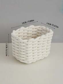 1pc Handmade Cotton Rope Storage Basket - Fabric Organizer Box For Desk, Cosmetics, Jewelry, Home Decor, Multi-Use Bin For Bedroom, Bathroom - View 7
